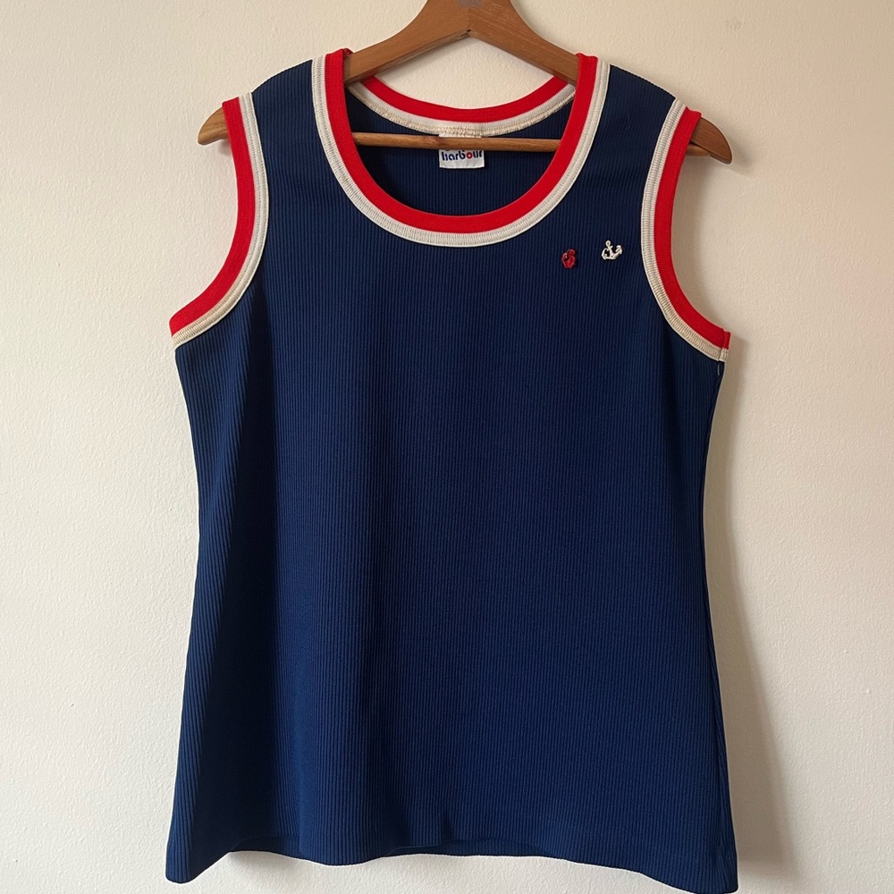 Vintage 70s Bay Harbour Navy Nautical Tank Top